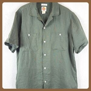 Cali California 100 Linen Short Sleeve Camp Shirt Green Men's Size‎ S
